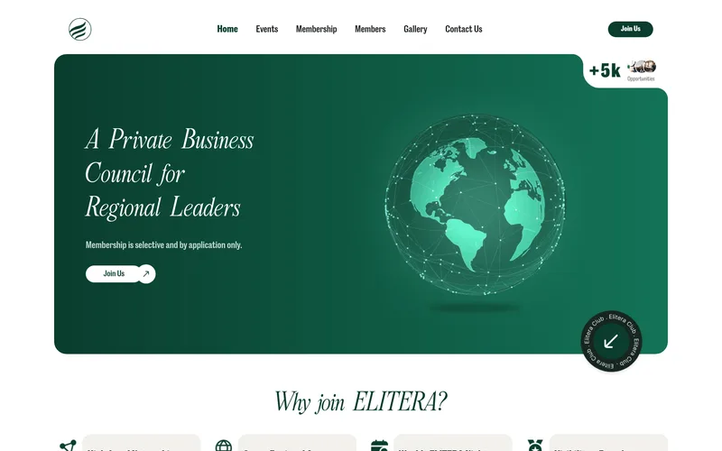 Elitera private business club website — premium web design and B2B SEO